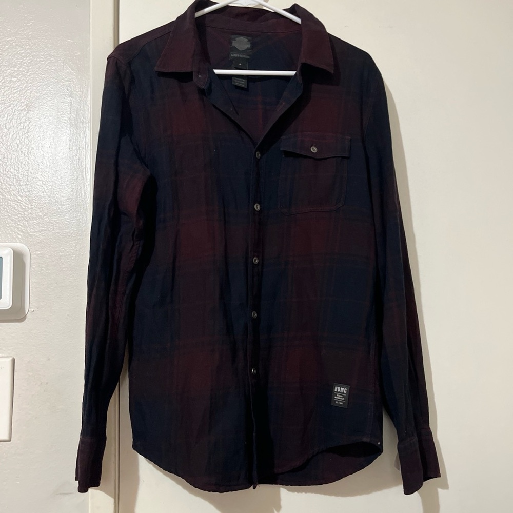 Harley-Davidson Black and Maroon colors plaid button down shirt